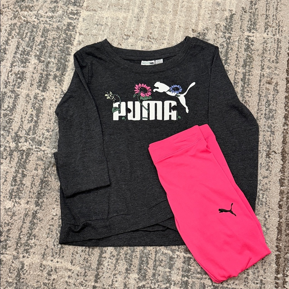 Puma Dark Gray Floral Logo Pullover with Hot Pink Leggings